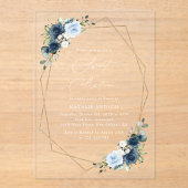 Marine Bloemen, Blauwe Bloemen, Groen, Zoet 16 Acryl Uitnodigingen (Voorkant)