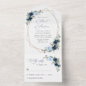 Marine Bloemen, Blauwe Bloemen, Groen, Zoet 16 All In One Uitnodiging (Binnen)