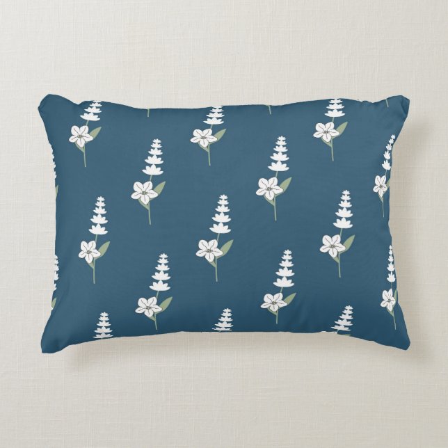 Marine Bloemen Boheems Botanisch Patroon Accent Kussen (Voorkant)