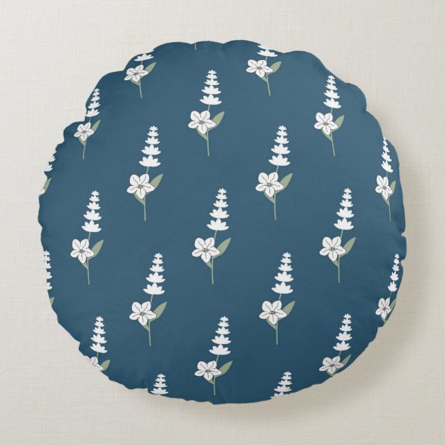 Marine Bloemen Boheems Botanisch Patroon Rond Kussen (Voorkant)