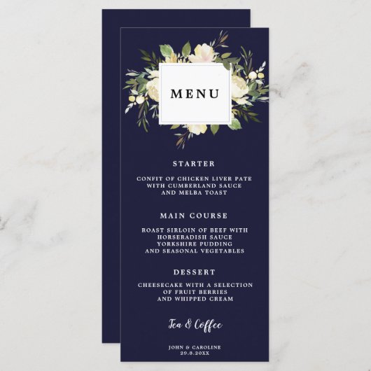 Marine Bloemen Boho Wedding Menu Kaarten (Voorkant / Achterkant)