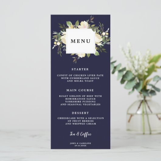Marine Bloemen Boho Wedding Menu Kaarten (Staand voorkant)