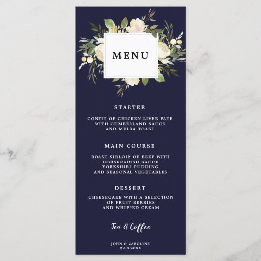 Marine Bloemen Boho Wedding Menu Kaarten (Voorkant)