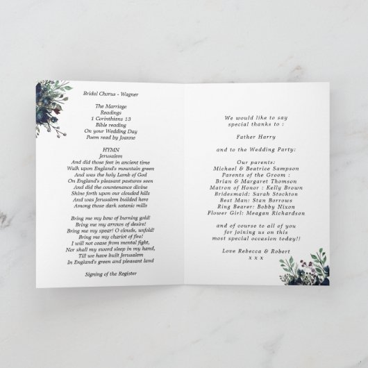 Marine bloemen huwelijksceremonie orde van dienst programma (Binnen)