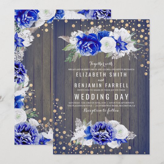 Marine Bloemen Rustieke Bruiloft Kaart (Voorkant / Achterkant)