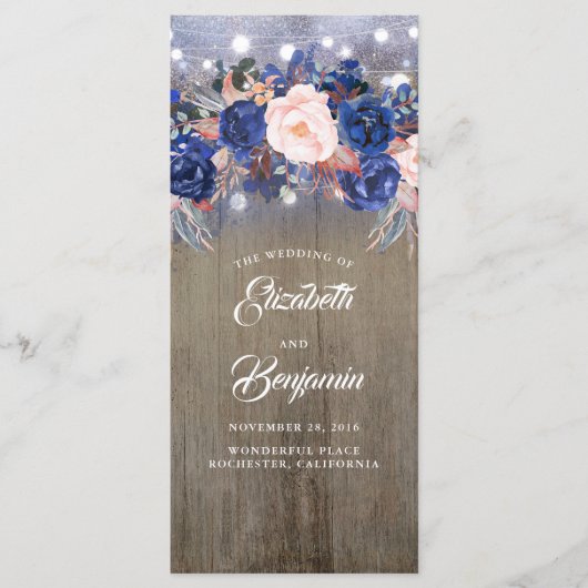 Marine Bloemen Rustieke Bruiloft Programma's (Voorkant)