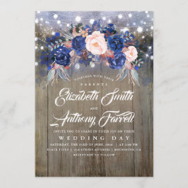 Marine Bloemen Rustieke String Lights Bruiloft Kaart