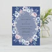 Marine Bloemige Bruiloft Romance Kaart (Staand voorkant)
