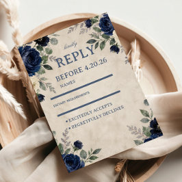 Marine Bloemige Elegantie RSVP Kaartje