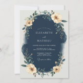 Marine Bloemige Laurier Bruiloft Kaart (Voorkant)