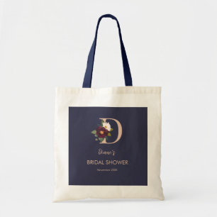 Marine Bloemige Monogram Letter D Bruiloft Feest Tote Bag