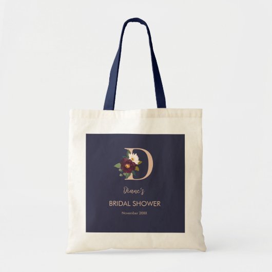 Marine Bloemige Monogram Letter D Bruiloft Feest   Tote Bag (Voorkant)