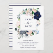 Marine bloemmotief en strepen | save the date (Voorkant / Achterkant)