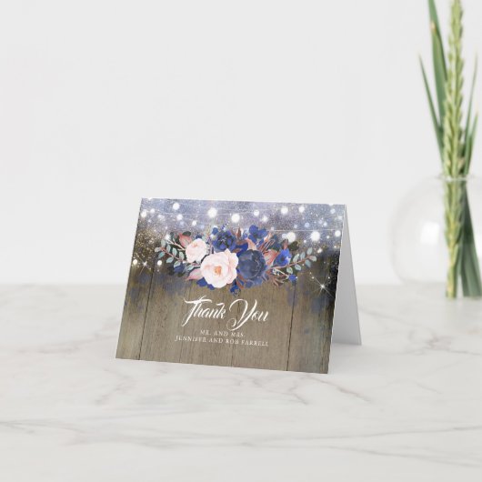 Marine Bloemrijke Rustieke Trouw Dank Je Bedankkaart (Voorkant)