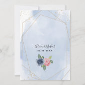 Marine & blos roze bloemen bruiloft Uitnodiging (Achterkant)