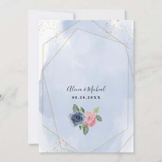 Marine & blos roze bloemen bruiloft Uitnodiging (Achterkant)