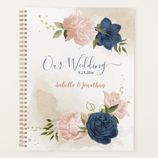 Marine & blozen bloemen groen bruiloft planner (Voorkant)