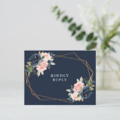 Marine & blozen bloemenhuwelijk RSVP Briefkaart (Staand voorkant)