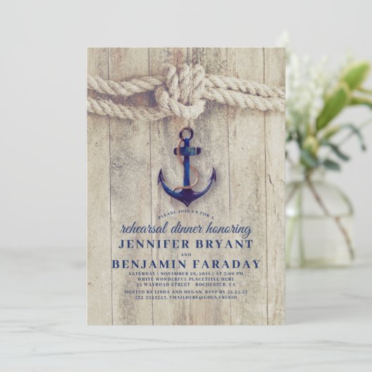 Marine Blue Anchor Rustiek Nautisch Repetitie Dine Kaart (Staand voorkant)