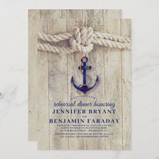 Marine Blue Anchor Rustiek Nautisch Repetitie Dine Kaart (Voorkant / Achterkant)