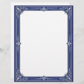 Marine Blue and Silver Art Deco Stationery Briefhoofd (Voorkant / Achterkant)