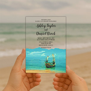 Marine Blue Boat Coastal Destination Wedding Acryl Uitnodigingen