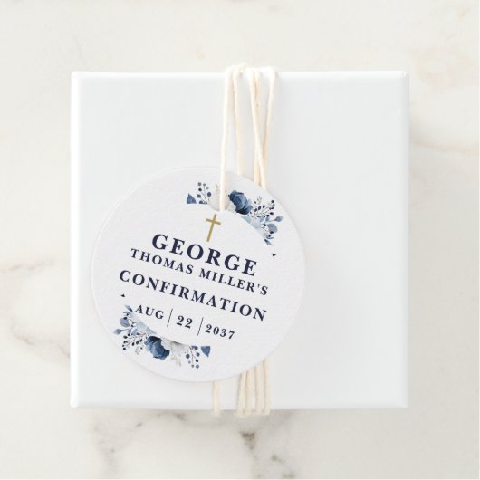 Marine Blue Botanical Moderne bevestiging Bedankjes Labels (In situ)