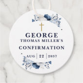 Marine Blue Botanical Moderne bevestiging Bedankjes Labels (Voorkant)