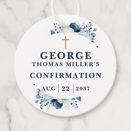 Marine Blue Botanical Moderne bevestiging Bedankjes Labels (Voorkant)