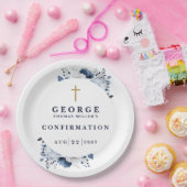 Marine Blue Botanical Moderne bevestiging Papieren Bordje (Feest)