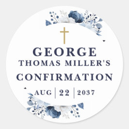 Marine Blue Botanical Moderne bevestiging Ronde Sticker