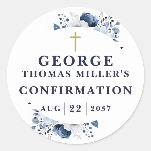 Marine Blue Botanical Moderne bevestiging Ronde Sticker (Voorkant)