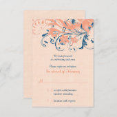 Marine Blue Coral Floral Wedding Reply Kaart (Voorkant / Achterkant)