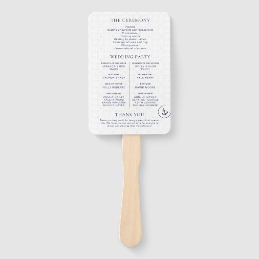 Marine Blue Cruise bestemming bruiloft programma Handwaaier (Voorkant)