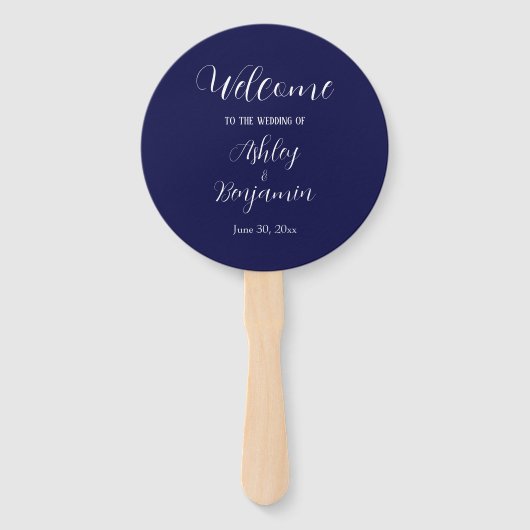 Marine Blue Eenvoudige Trouwceremonie Programma Handwaaier (Voorkant)