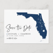 Marine Blue Florida State Map QR Code Bewaar de da Aankondigingskaart (Voorkant)