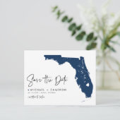 Marine Blue Florida State Map QR Code Bewaar de da Aankondigingskaart (Staand voorkant)