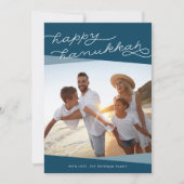 Marine Blue Geo Script | Hanukkah-foto Feestdagenkaart (Voorkant)