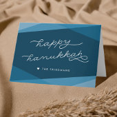 Marine Blue Geo Script | Happy Hanukkah Feestdagen Kaart