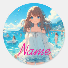 Marine Blue Girl Ronde Sticker