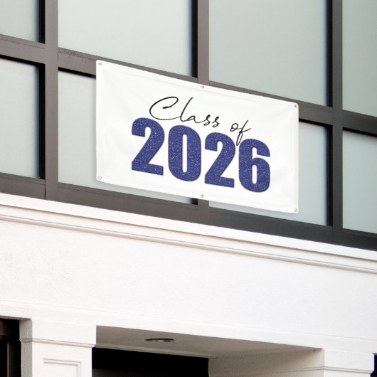 Marine Blue Glitter Klasse van 2026 Spandoek (Buitenkant Gebouw)