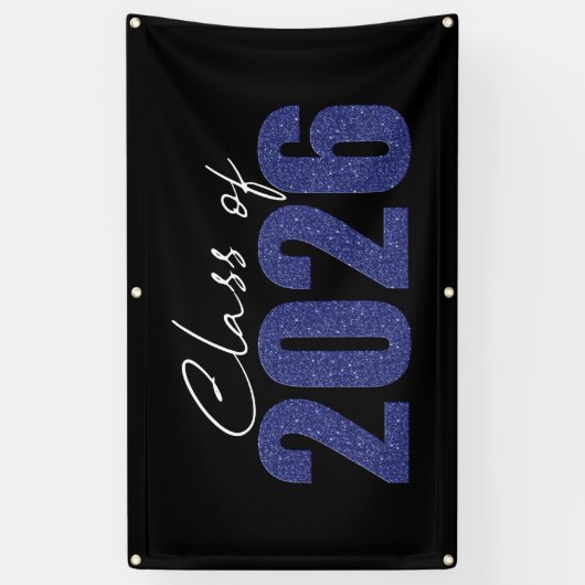 Marine Blue Glitter Klasse van 2026 Spandoek (Verticaal)