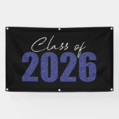 Marine Blue Glitter Klasse van 2026 Spandoek (Horizontaal)