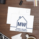 Marine Blue House Vastgoed Bedrijf Marketing Briefkaart<br><div class="desc">Dit marineblauwe makelaar monogram marketing briefkaart is op maat gemaakt met de naam van uw vastgoedbedrijf onder de initialen van de makelaar in eenvoudige typografie. Dit minimalistische ontwerp heeft een eenvoudige lijnomtrek van een huis. Moderne briefkaarten voor een makelaar die werkt aan het kopen en verkopen van huizen.</div>
