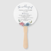 Marine Blue Mauve Botanical Wedding Program Handwaaier (Voorkant)