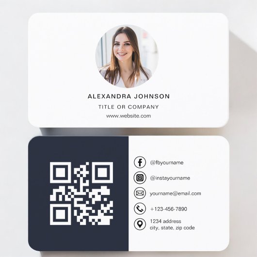Marine Blue Moderne Foto met QR-code Sociale Media Visitekaartje