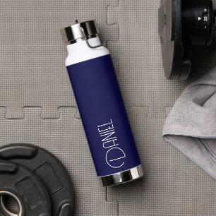Marine Blue Moderne Typografie Gepersonaliseerd Waterfles