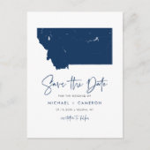 Marine Blue Montana State Map QR Code Bewaar de da Aankondigingskaart (Voorkant)