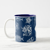 Marine Blue Ocean Marine Dieren Monogram Tweekleurige Koffiemok (Links)
