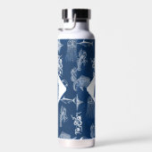 Marine Blue Ocean Marine Dieren Monogram Waterfles (Rechts)